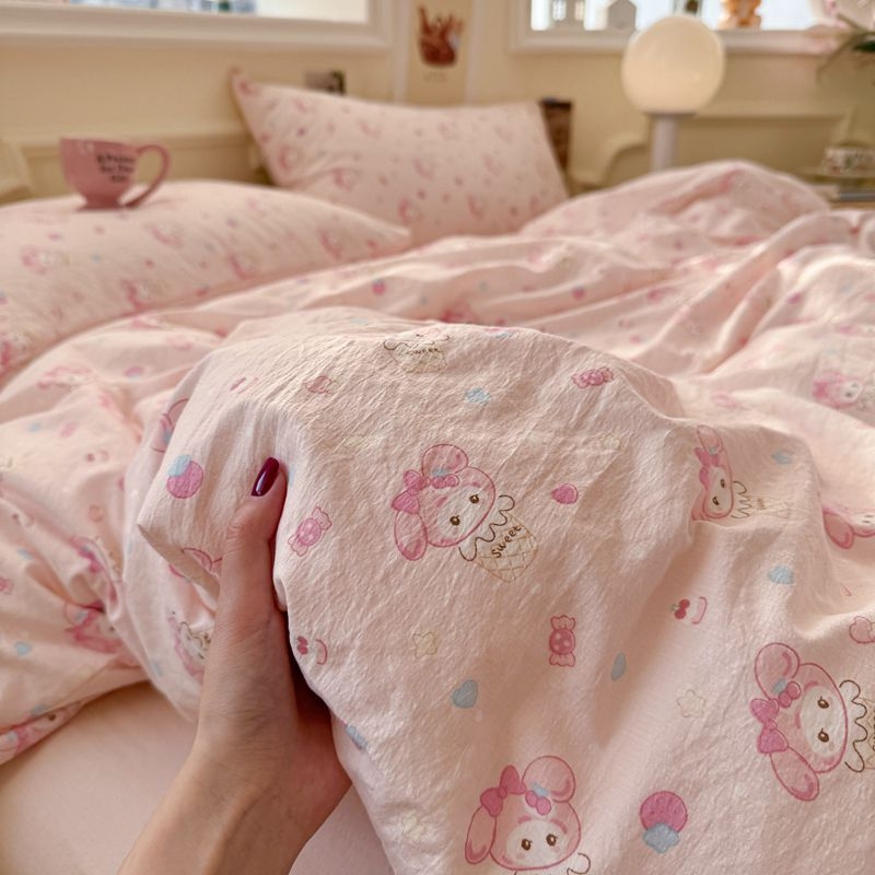 Set de lenjerie de pat din bumbac, 4 piese, stil pastoral, imprimare reactive, GSM 1000–1499