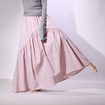 Dlhá sukňa A-čiar bavlnená, s vysokým pásom, vlnité plisovanie a rybí chvost