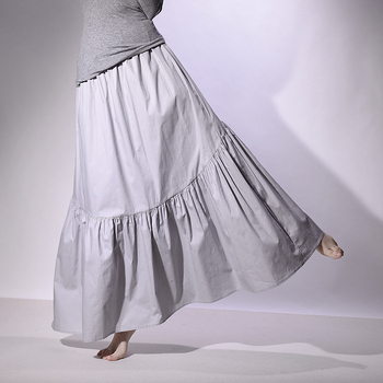 Dlhá sukňa A-čiar bavlnená, s vysokým pásom, vlnité plisovanie a rybí chvost