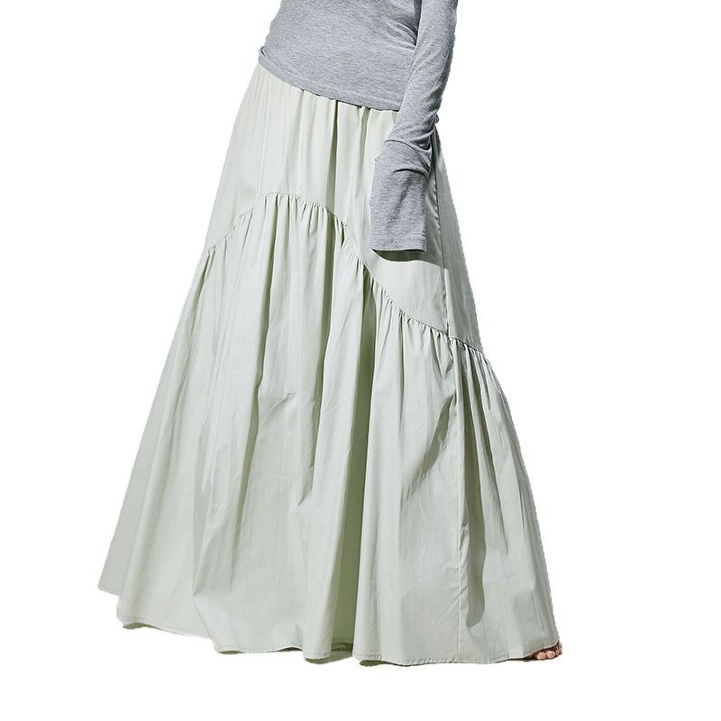 Dlhá sukňa A-čiar bavlnená, s vysokým pásom, vlnité plisovanie a rybí chvost