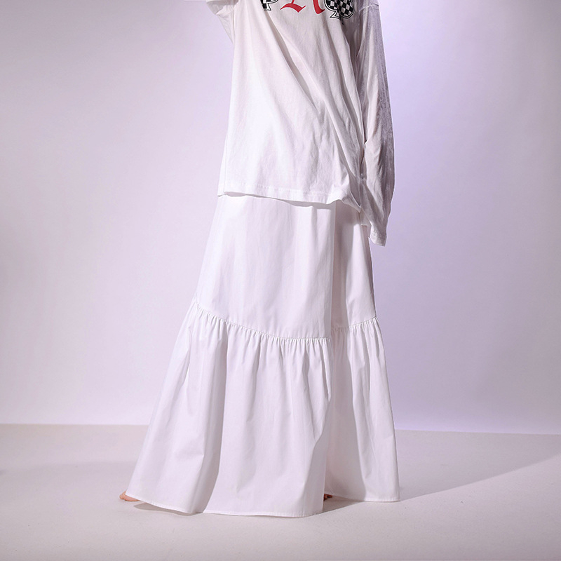 Dlhá sukňa A-čiar bavlnená, s vysokým pásom, vlnité plisovanie a rybí chvost