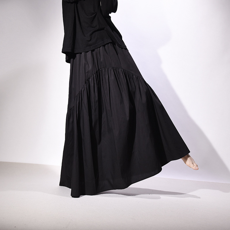 Dlhá sukňa A-čiar bavlnená, s vysokým pásom, vlnité plisovanie a rybí chvost