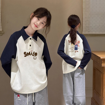 Κοριτσίστικο πόλο πουκάμισο με μακριά μανίκια, βαμβάκι 100%, σχέδιο καρτούν, άνοιξη-φθινόπωρο