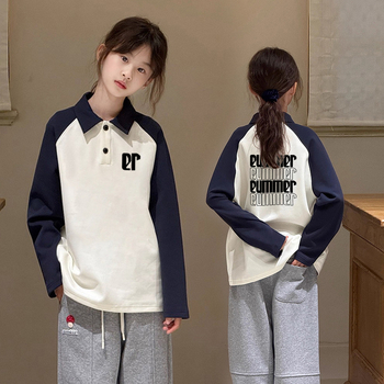 Κοριτσίστικο πόλο πουκάμισο με μακριά μανίκια, βαμβάκι 100%, σχέδιο καρτούν, άνοιξη-φθινόπωρο