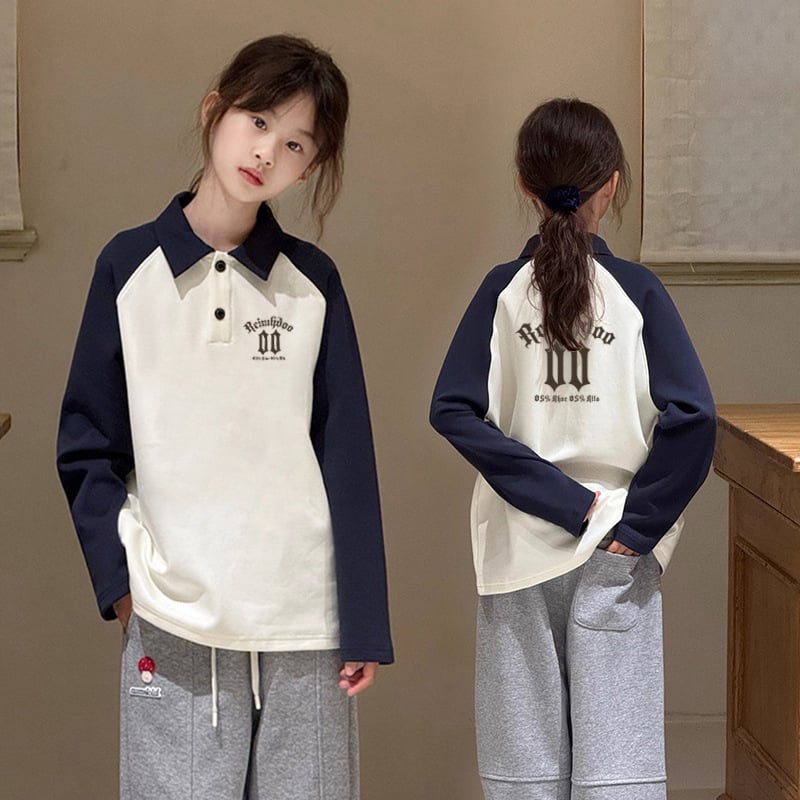 Κοριτσίστικο πόλο πουκάμισο με μακριά μανίκια, βαμβάκι 100%, σχέδιο καρτούν, άνοιξη-φθινόπωρο