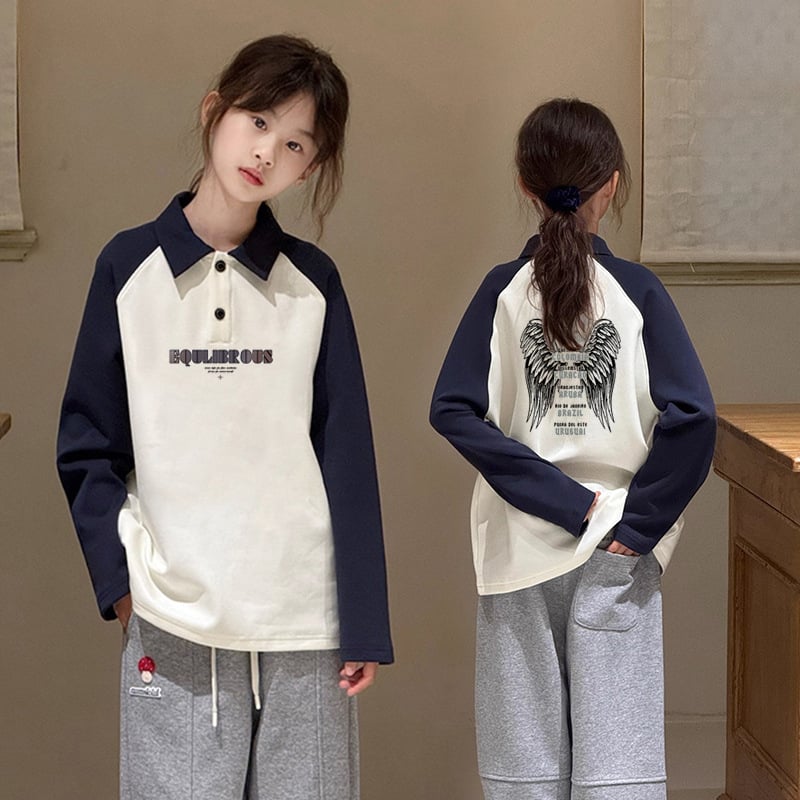 Κοριτσίστικο πόλο πουκάμισο με μακριά μανίκια, βαμβάκι 100%, σχέδιο καρτούν, άνοιξη-φθινόπωρο