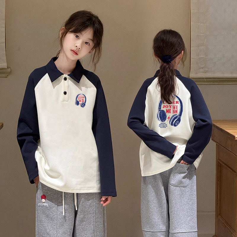 Κοριτσίστικο πόλο πουκάμισο με μακριά μανίκια, βαμβάκι 100%, σχέδιο καρτούν, άνοιξη-φθινόπωρο