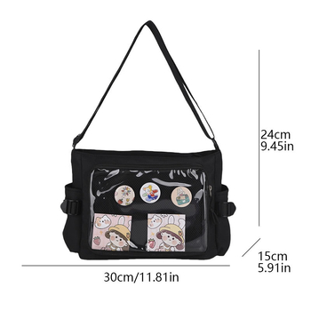 Tote torba u japanskom stilu anime, prozirna, crossbody s patentnim zatvaračem, Oxford tkanina, poliester podstava