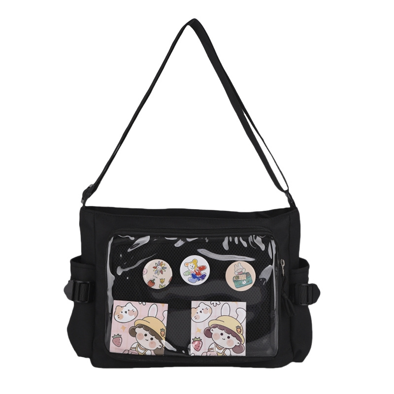 Tote torba u japanskom stilu anime, prozirna, crossbody s patentnim zatvaračem, Oxford tkanina, poliester podstava