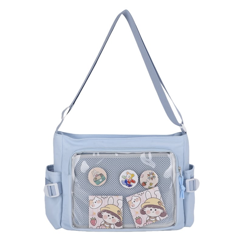 Tote torba u japanskom stilu anime, prozirna, crossbody s patentnim zatvaračem, Oxford tkanina, poliester podstava