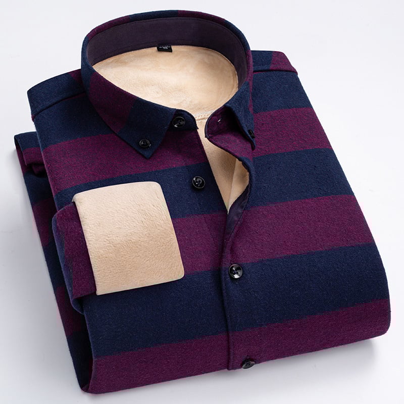 Ανδρικό πουκάμισο σε κορεατικό στυλ από βαμβάκι, καρό μοτίβο, παχύτερη ζεστασιά, μυτερός for collar