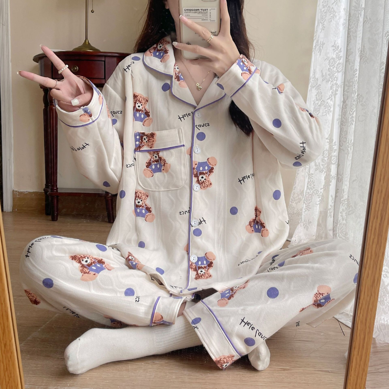 Μαιευτικό σετ πιζάμα με cardigan – Air Cotton, γιακάς πέτο, μακριά μανίκια, βαρύ ύφασμα 251–300 g/m², βαμβάκι 90–95%