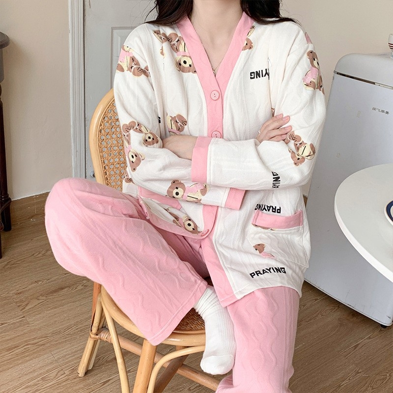 Μαιευτικό σετ πιζάμα με cardigan – Air Cotton, γιακάς πέτο, μακριά μανίκια, βαρύ ύφασμα 251–300 g/m², βαμβάκι 90–95%