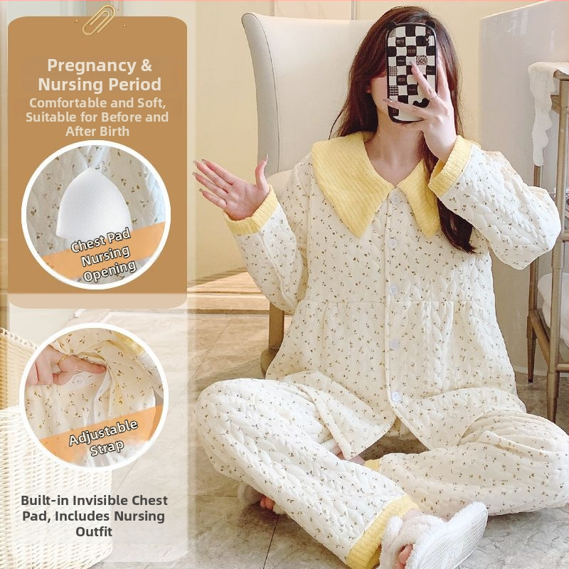 Μαιευτικό σετ πιζάμα με cardigan – Air Cotton, γιακάς πέτο, μακριά μανίκια, βαρύ ύφασμα 251–300 g/m², βαμβάκι 90–95%