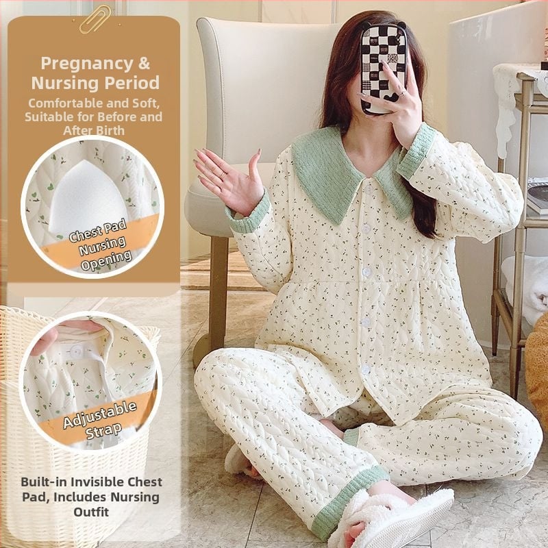 Μαιευτικό σετ πιζάμα με cardigan – Air Cotton, γιακάς πέτο, μακριά μανίκια, βαρύ ύφασμα 251–300 g/m², βαμβάκι 90–95%