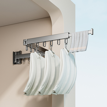 Телескопичен сгъваем сушилен прът, алуминиева сплав, модерен минималистичен стил, за баня и балкон