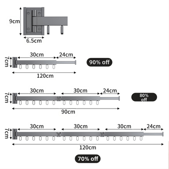 Телескопичен сгъваем сушилен прът, алуминиева сплав, модерен минималистичен стил, за баня и балкон