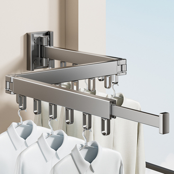 Телескопичен сгъваем сушилен прът, алуминиева сплав, модерен минималистичен стил, за баня и балкон