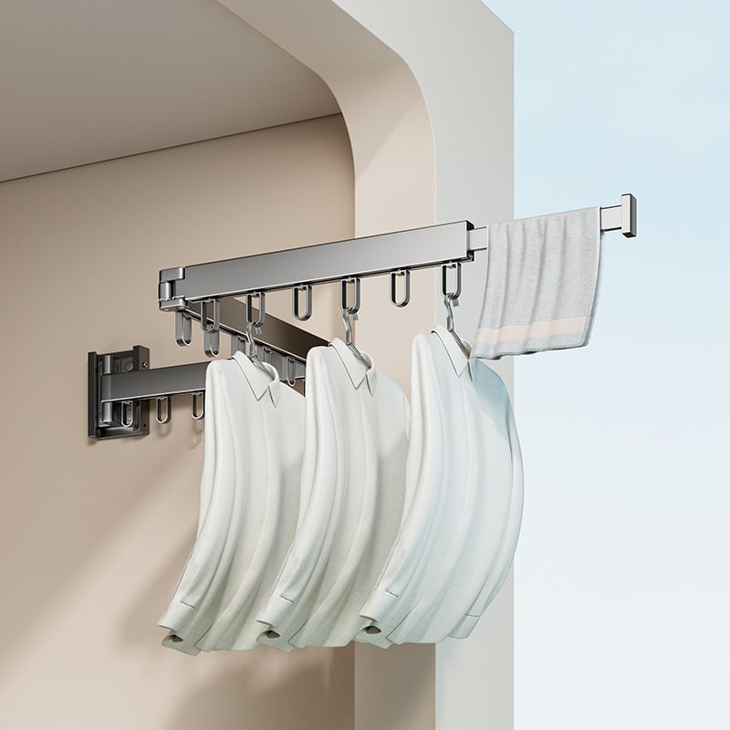 Телескопичен сгъваем сушилен прът, алуминиева сплав, модерен минималистичен стил, за баня и балкон