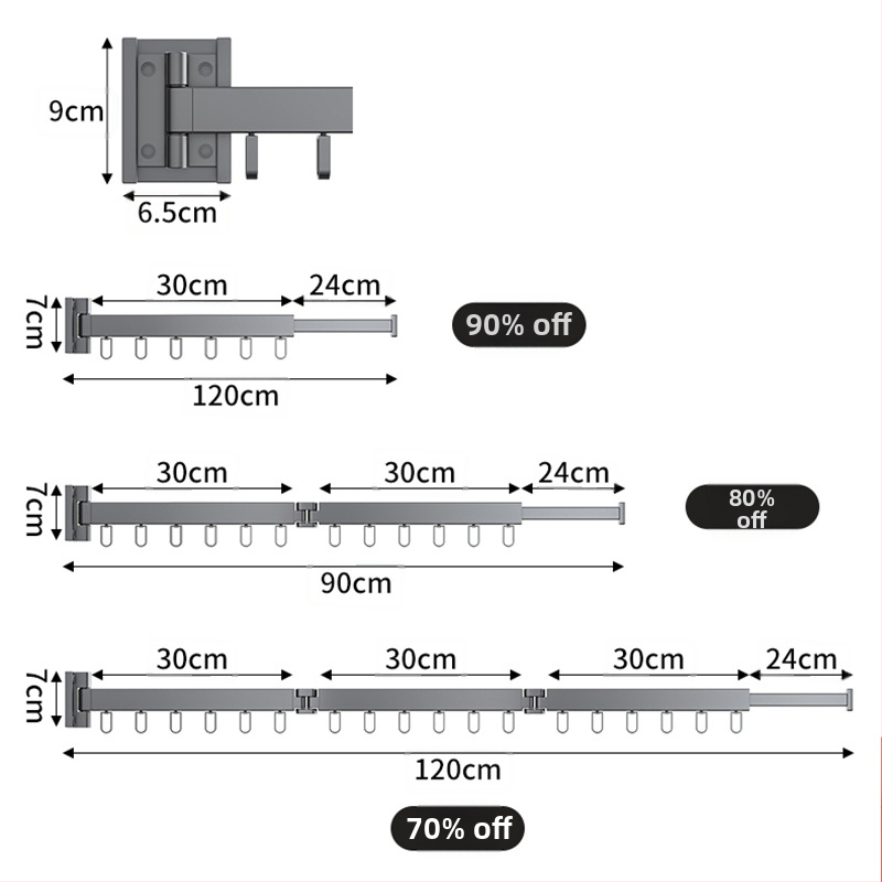 Телескопичен сгъваем сушилен прът, алуминиева сплав, модерен минималистичен стил, за баня и балкон
