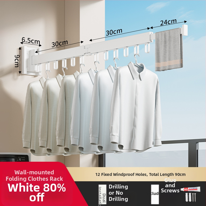 Телескопичен сгъваем сушилен прът, алуминиева сплав, модерен минималистичен стил, за баня и балкон