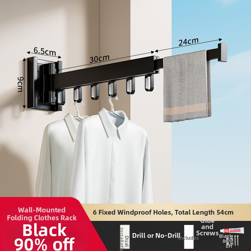 Телескопичен сгъваем сушилен прът, алуминиева сплав, модерен минималистичен стил, за баня и балкон