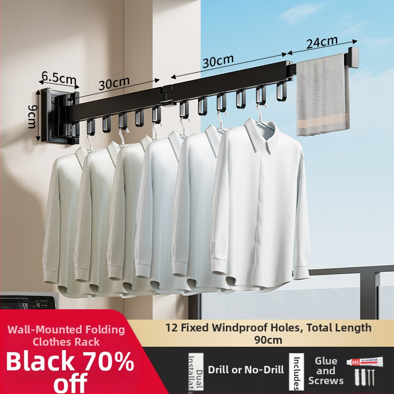 Телескопичен сгъваем сушилен прът, алуминиева сплав, модерен минималистичен стил, за баня и балкон