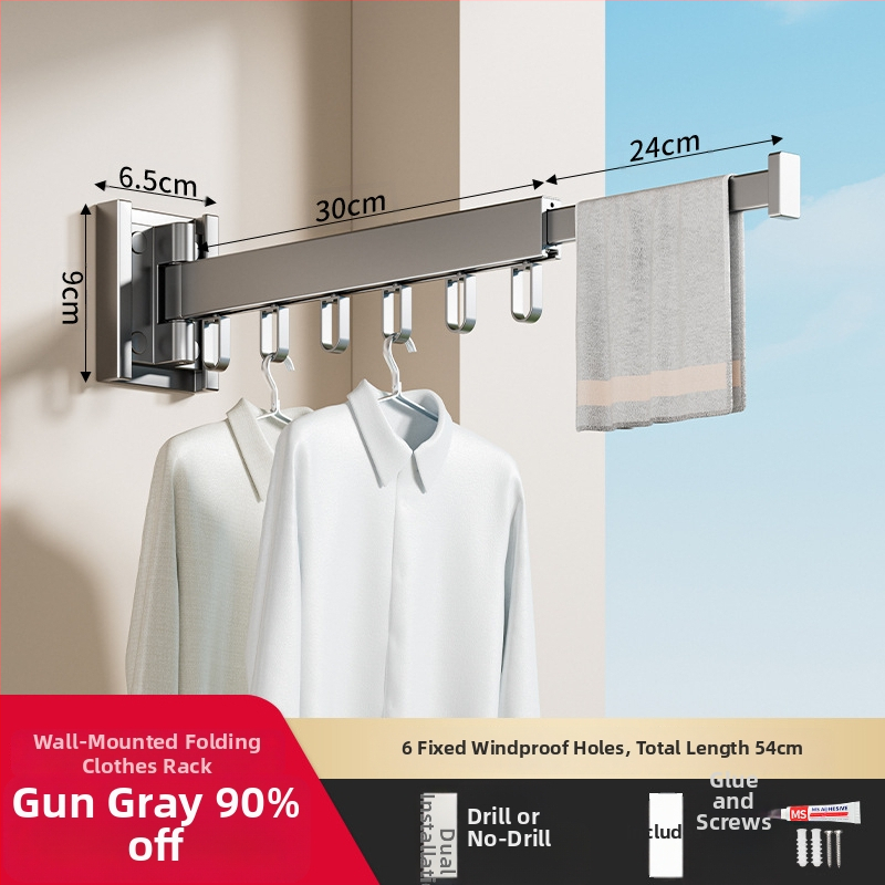 Телескопичен сгъваем сушилен прът, алуминиева сплав, модерен минималистичен стил, за баня и балкон