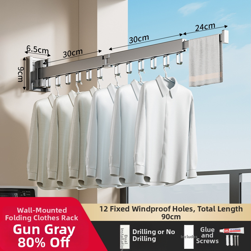 Телескопичен сгъваем сушилен прът, алуминиева сплав, модерен минималистичен стил, за баня и балкон