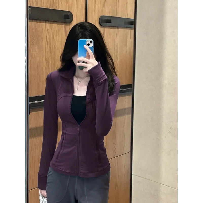 Jachetă de yoga slim-fit, cu mânecă lungă, fermoar, UPF30+ protecție solară