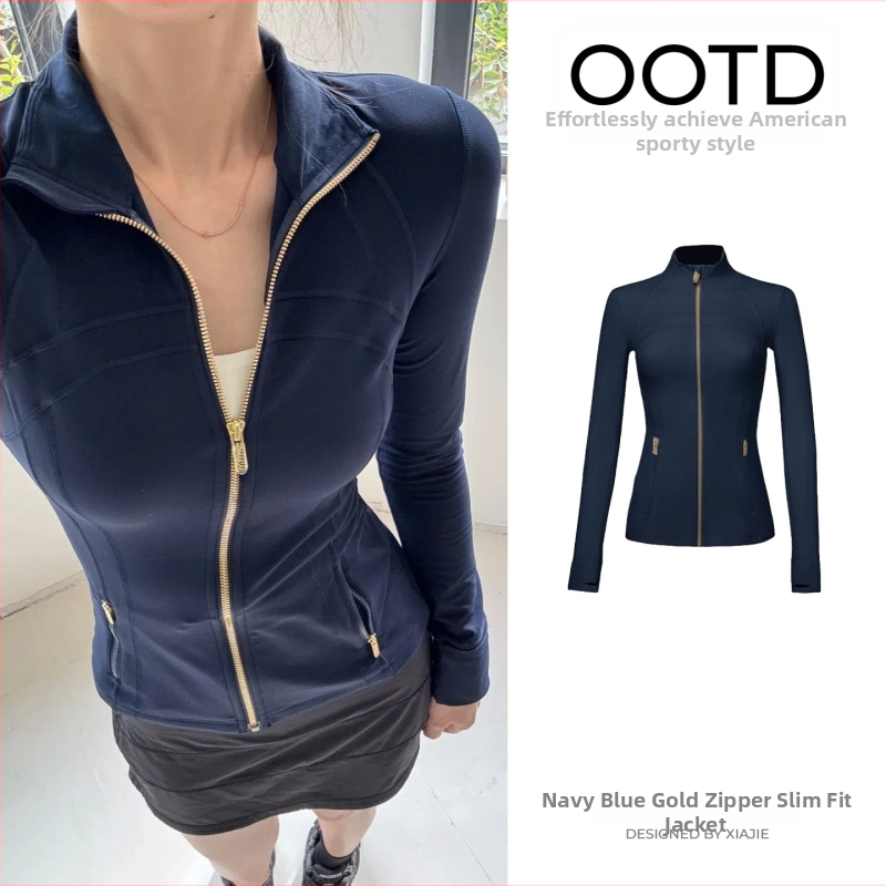 Jachetă de yoga slim-fit, cu mânecă lungă, fermoar, UPF30+ protecție solară