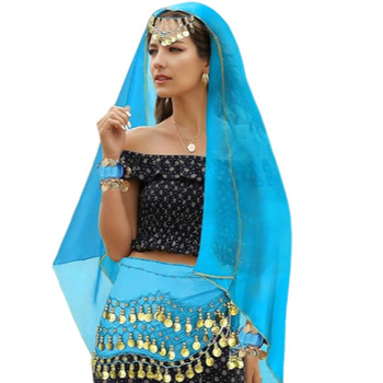 Kostim Belly Dance, set od 4 dijela s hip šalom od šifona sa zlatnim novčićima, šalom za zglob i šalom za glavu – poliester 95%+, Zima 2025, za žene 18–24 godina