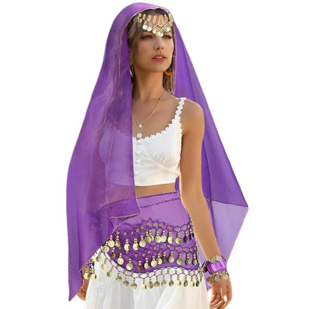 Kostim Belly Dance, set od 4 dijela s hip šalom od šifona sa zlatnim novčićima, šalom za zglob i šalom za glavu – poliester 95%+, Zima 2025, za žene 18–24 godina