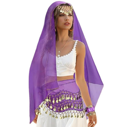 Kostim Belly Dance, set od 4 dijela s hip šalom od šifona sa zlatnim novčićima, šalom za zglob i šalom za glavu – poliester 95%+, Zima 2025, za žene 18–24 godina
