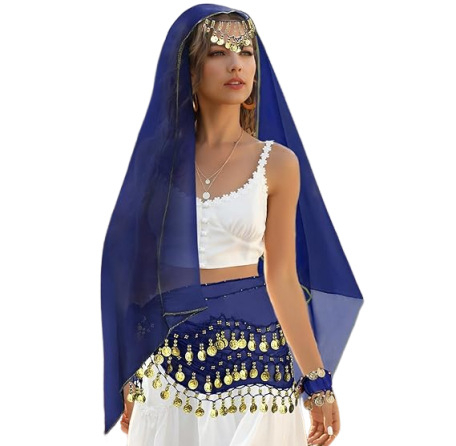Kostim Belly Dance, set od 4 dijela s hip šalom od šifona sa zlatnim novčićima, šalom za zglob i šalom za glavu – poliester 95%+, Zima 2025, za žene 18–24 godina