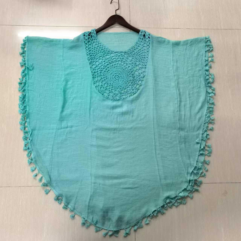 Bluza lejeră cu franjuri pentru bikini, jachetă de plajă pentru femei, pulover cu mâneci Bat, protecție UPF30+, amestec bumbac slub cu celuloză regenerată