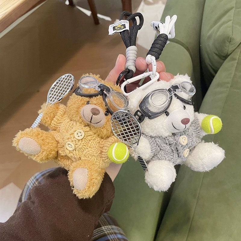 Hongchao plišani medvjedić u karikaturnom stilu s tenis motivom, privjesak za školske torbe