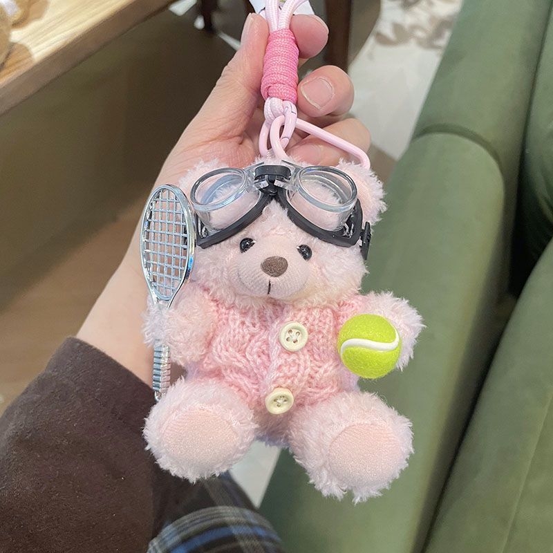 Hongchao plišani medvjedić u karikaturnom stilu s tenis motivom, privjesak za školske torbe