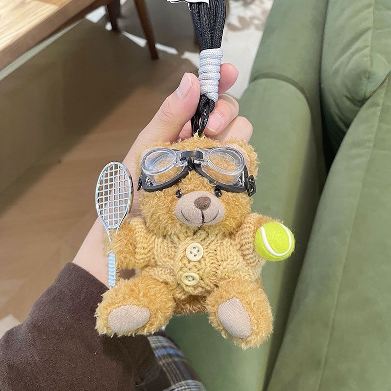 Hongchao plišani medvjedić u karikaturnom stilu s tenis motivom, privjesak za školske torbe