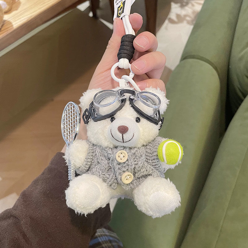 Hongchao plišani medvjedić u karikaturnom stilu s tenis motivom, privjesak za školske torbe