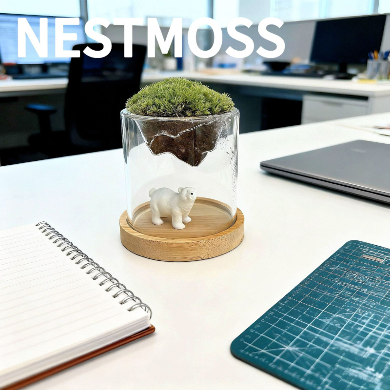 Γυάλινο βάζο με μίνι τοπίο από βρύα για γραφείο, γυαλί υψηλής αντοχής, μάρκα Independent, δώρο επιχειρήσεων