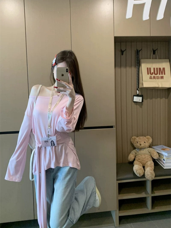 Bluza de protecție solară din poliester, UPF50+, croială lejeră, mâneci lungi, lungime medie