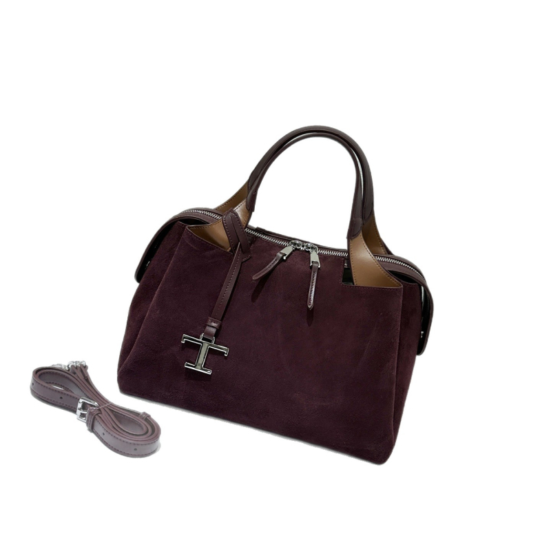 Bucket bag od prave kože s nubuk teksturom, gradski stil, zatvarač, unutarnji džep sa zipom