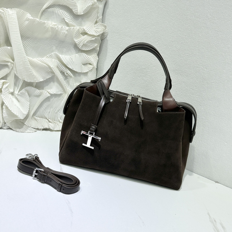 Bucket bag od prave kože s nubuk teksturom, gradski stil, zatvarač, unutarnji džep sa zipom
