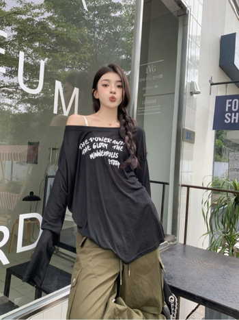 Tricou lejer cu mâneci lungi, imprimare cu litere, protecție solară UPF40+, poliester/spandex cu fir Tencel, ultra-subțire