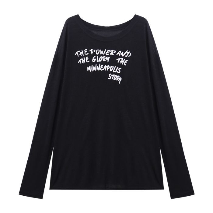 Tricou lejer cu mâneci lungi, imprimare cu litere, protecție solară UPF40+, poliester/spandex cu fir Tencel, ultra-subțire