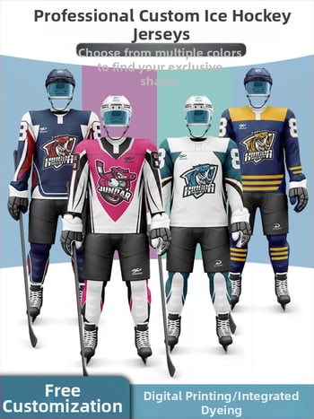 Σετ χόκεϊ επί πάγου με μεταξοτυπία, ελεύθερη γραμμή με μακριά μανίκια, προσωπικός σχεδιασμός, για προπονήσεις και αγώνες, 100% πολυεστέρας