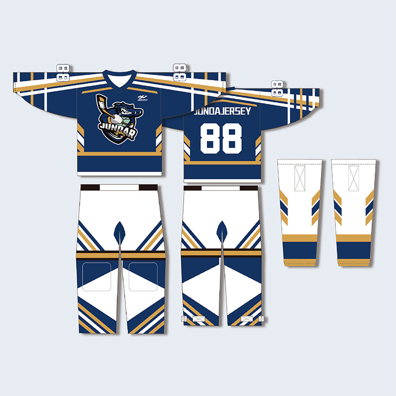 Σετ χόκεϊ επί πάγου με μεταξοτυπία, ελεύθερη γραμμή με μακριά μανίκια, προσωπικός σχεδιασμός, για προπονήσεις και αγώνες, 100% πολυεστέρας