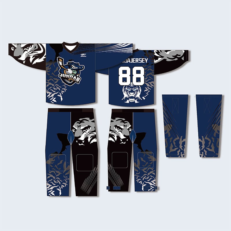 Σετ χόκεϊ επί πάγου με μεταξοτυπία, ελεύθερη γραμμή με μακριά μανίκια, προσωπικός σχεδιασμός, για προπονήσεις και αγώνες, 100% πολυεστέρας