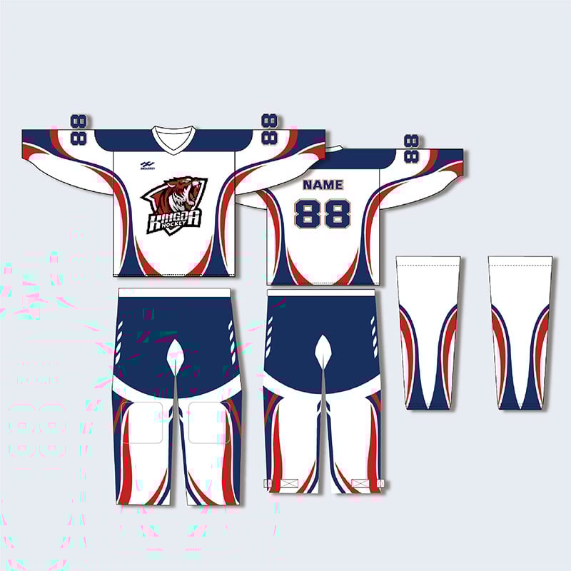 Σετ χόκεϊ επί πάγου με μεταξοτυπία, ελεύθερη γραμμή με μακριά μανίκια, προσωπικός σχεδιασμός, για προπονήσεις και αγώνες, 100% πολυεστέρας